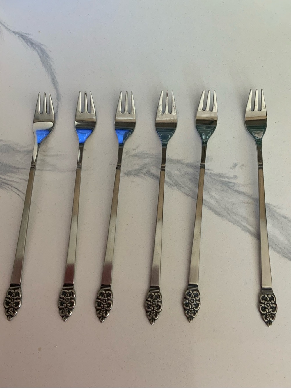 Vintage Oneidacraft Deluxe Stainless Cocktail Forks Nordic Crown Pattern 6” -6